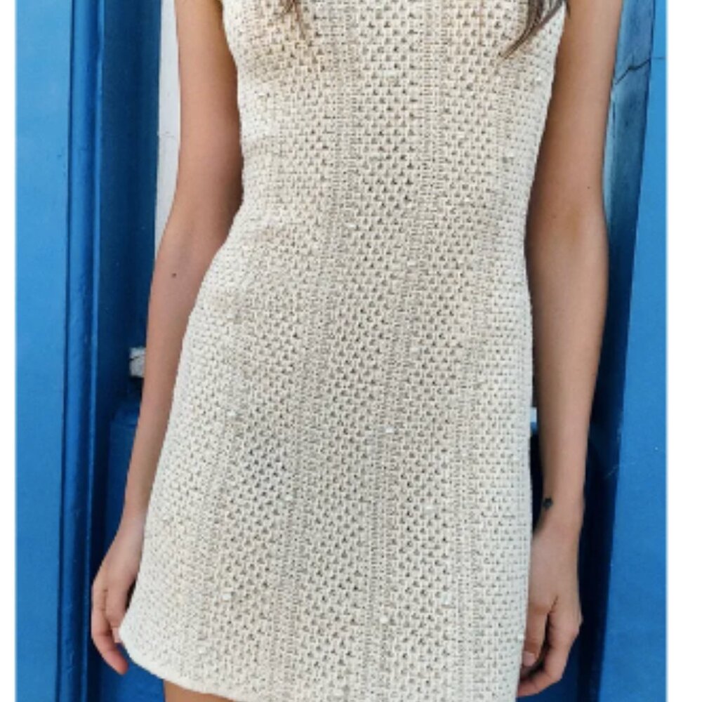 Zara Faux Pearl Knit Dress With Metallic Thread